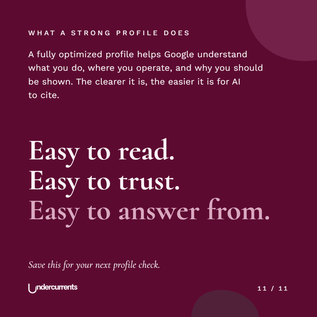 A strong profile is easy to read, easy to trust, and easy to answer from.